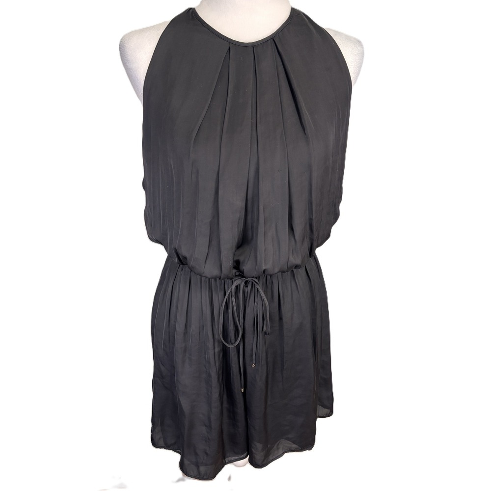Massimo Dutti Pleated Romper Womens‎ M Black Drawstring Waist Minimalist